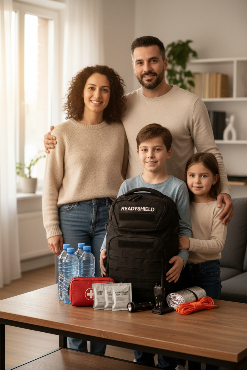 Gezin met ReadyShield noodpakket